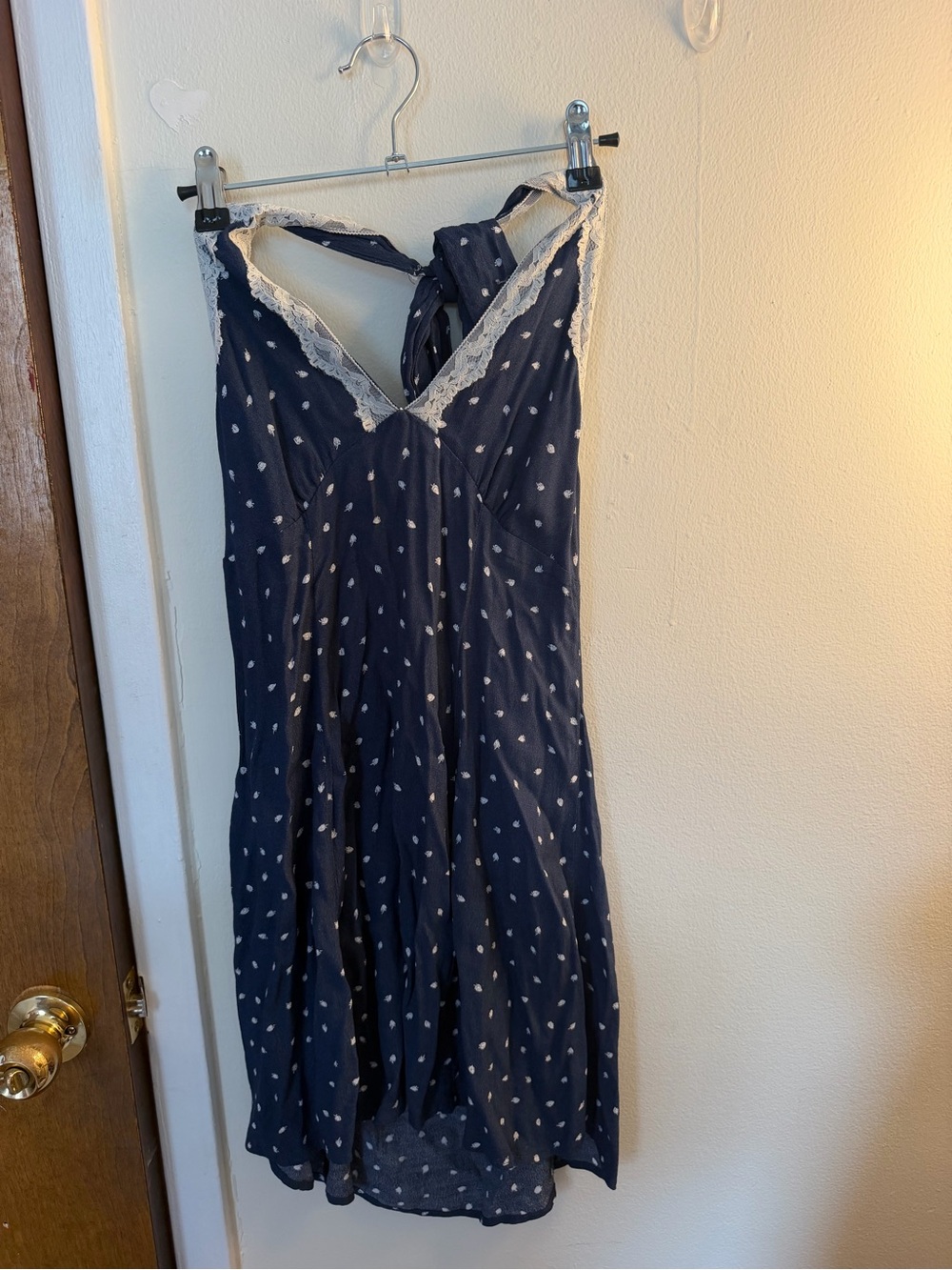 Navy Polka Dot Lace-Trim dress